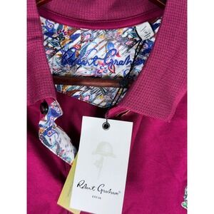 Robert Graham Mens Berry Pink Skull Rose Polo Shirt Paisley Trim Small NEW